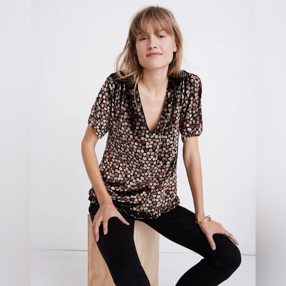 NWOT Madewell Velvet Floral top - Picture 1 of 7